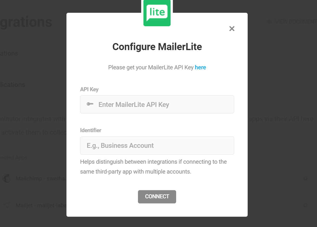 mailerlite conf modal