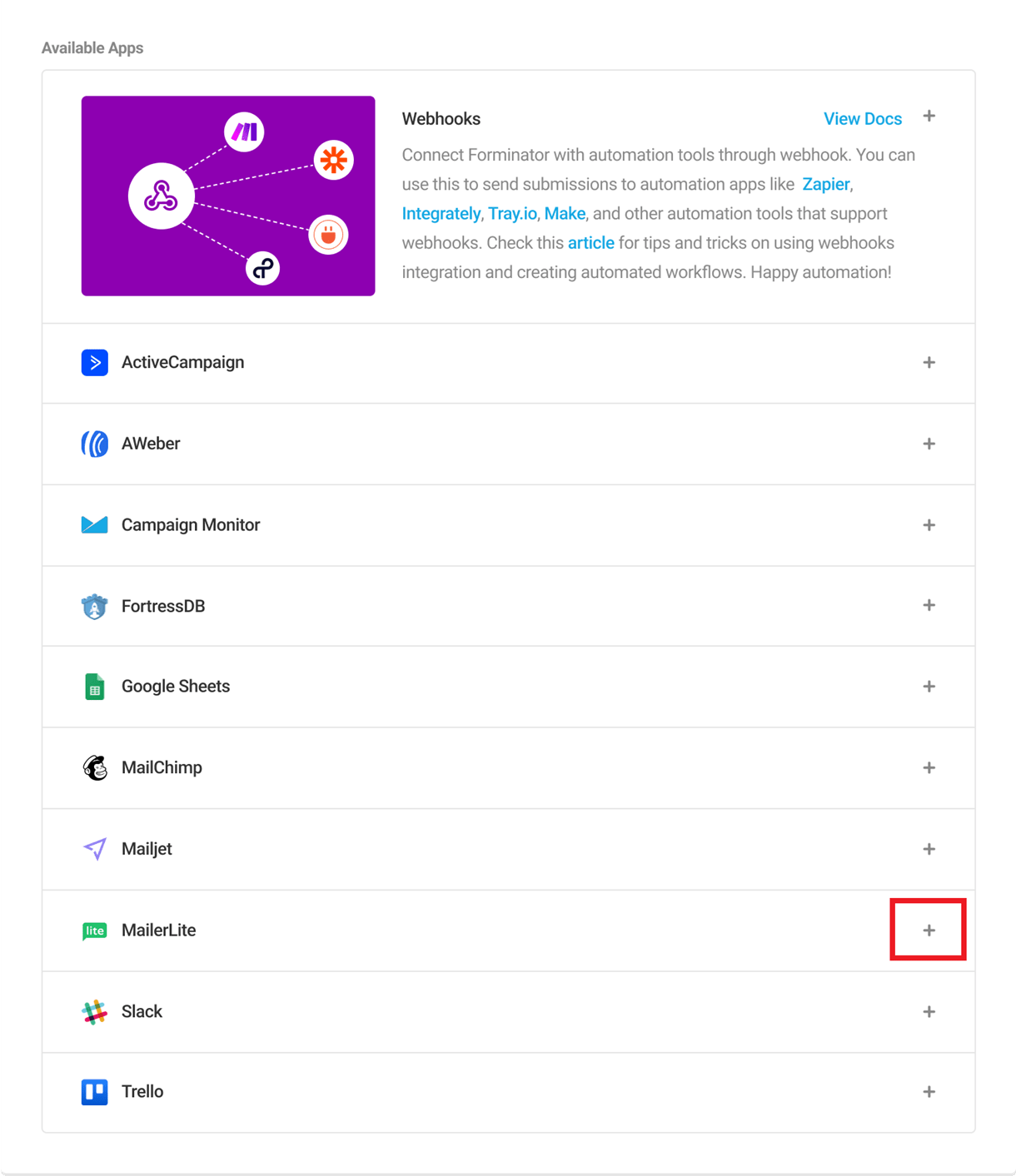 mailerlite integration
