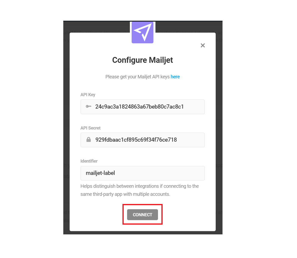 mailjet formi configuration