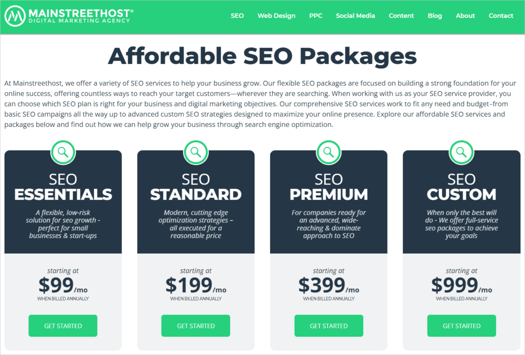 SEO packages through Main Street Host