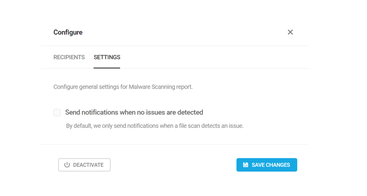 malware scanning report settings