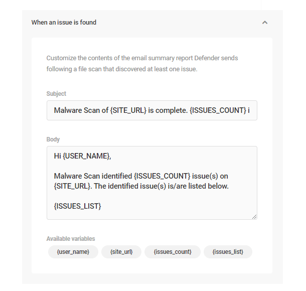 Malware scanning notification email template