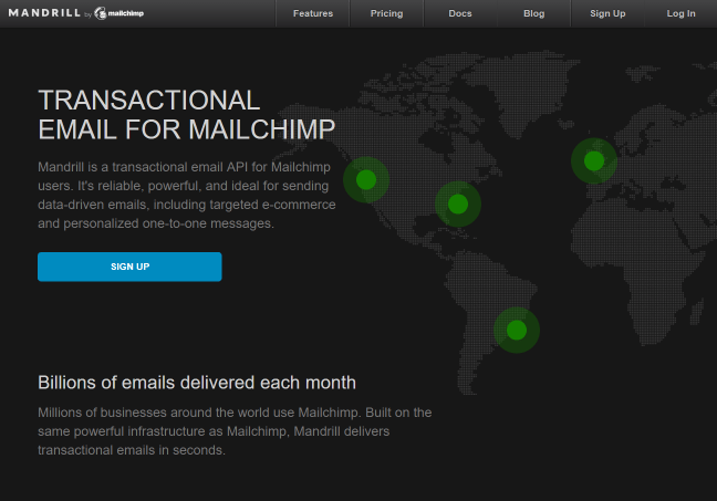 Screenshot of Mandrill Home Page