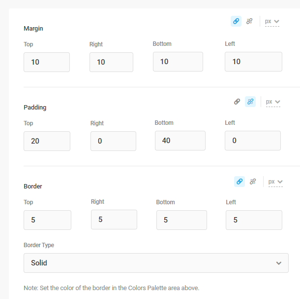 margin padding and border settings
