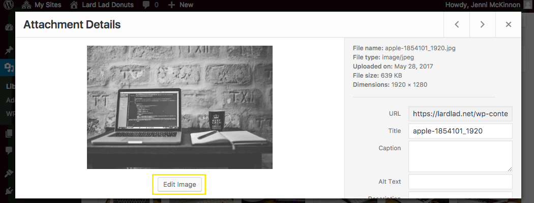 Attachment details for an image