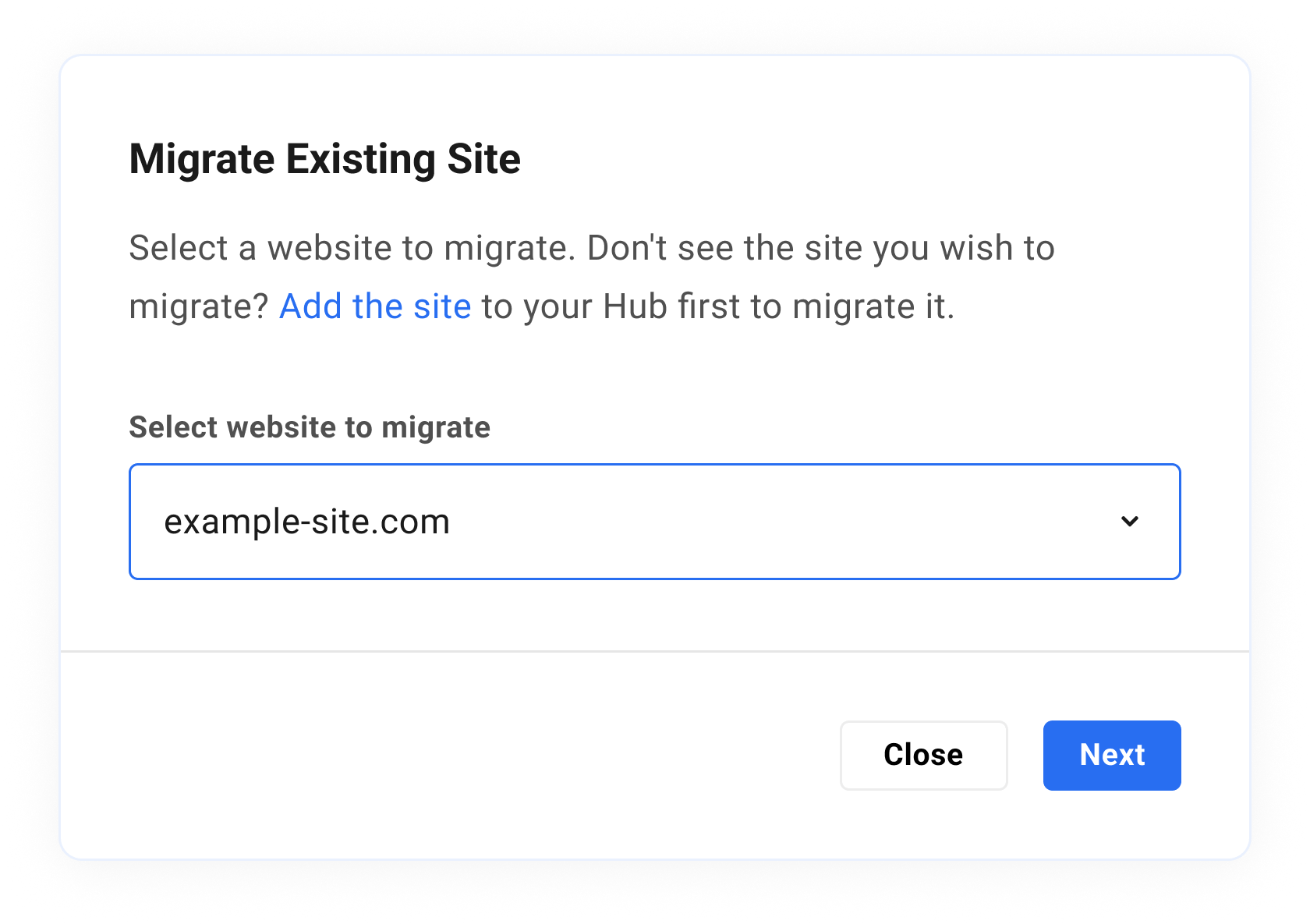 migration site selection modal
