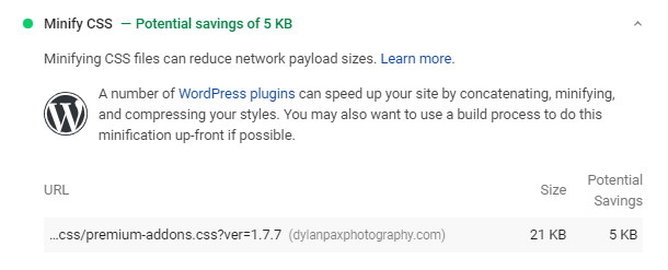 Google PageSpeed minify CSS metric