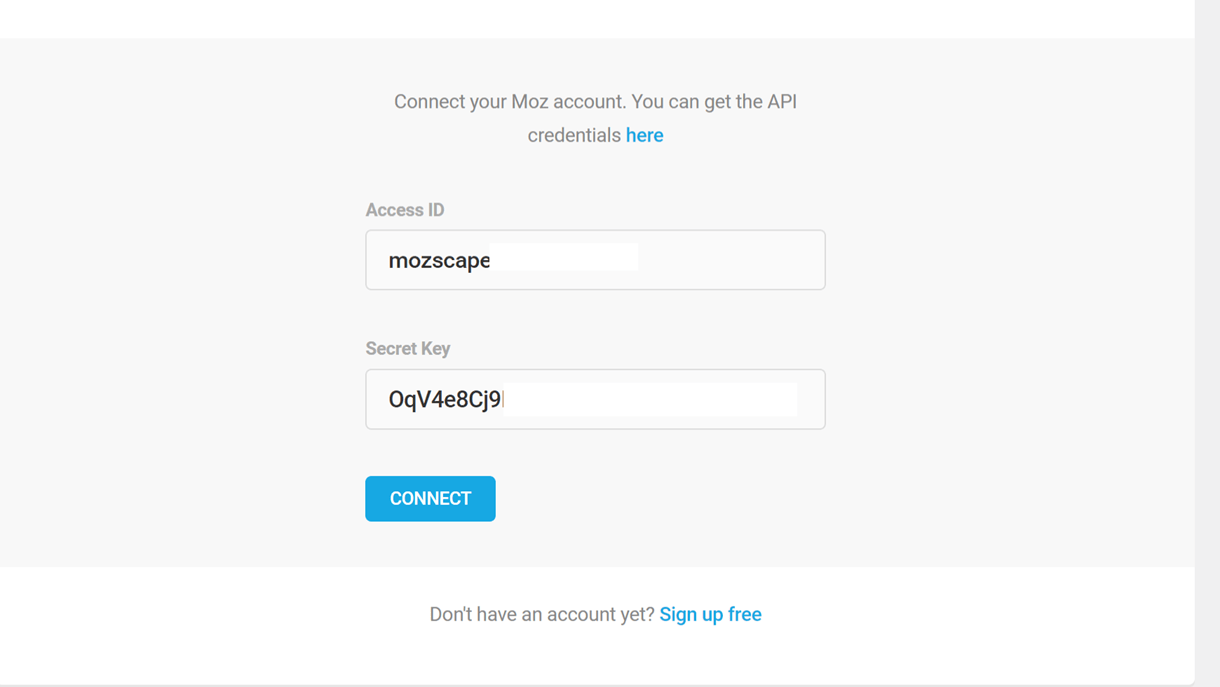 moz api credentials modal