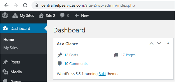 Demo subsite dashboard