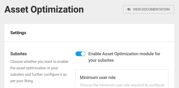 Enable asset optimization for subsites