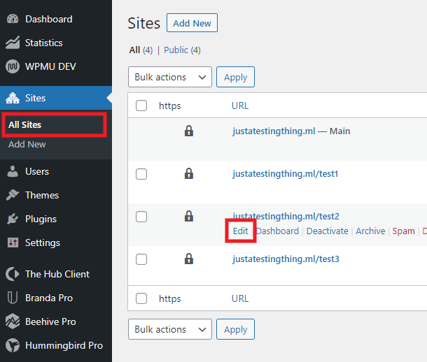Edit Site Address in network admin