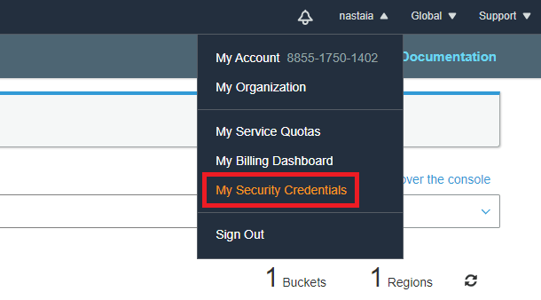 my security credentials tab in amazon s3