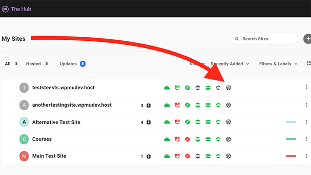 Where the WP Admin is in The Hub.