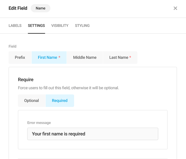 Multi Labels Name Field Settings