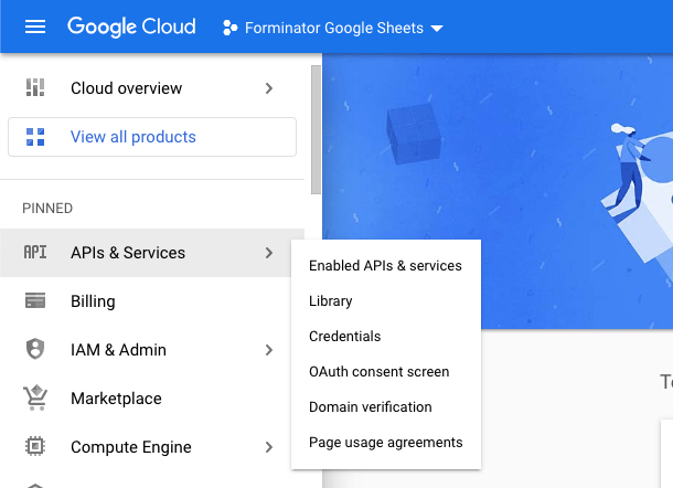Google enabled APIs & services