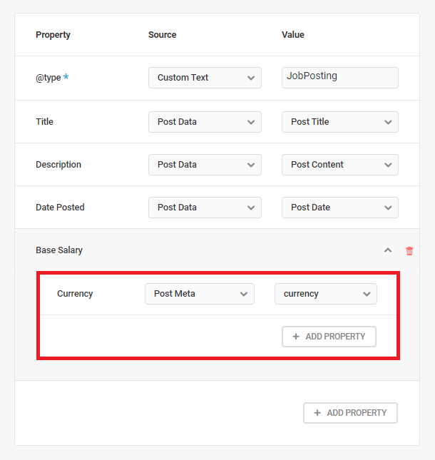 Nested property in custom schema