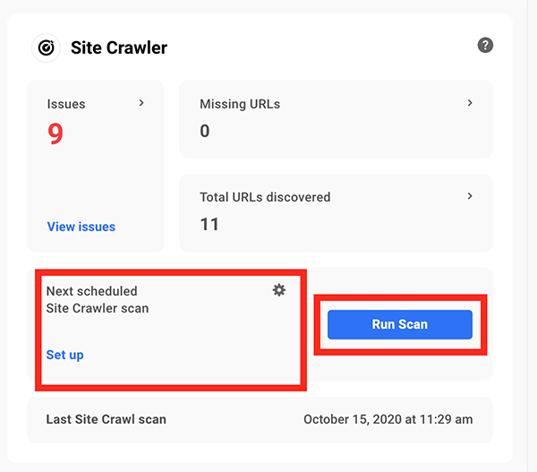 When the next scheduled site crawler scan is.