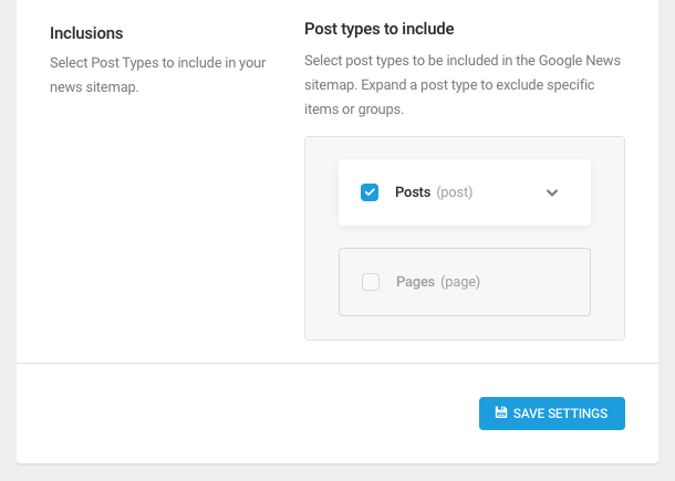 Select post types to include in Google news sitemap