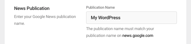 Set Google news publication name