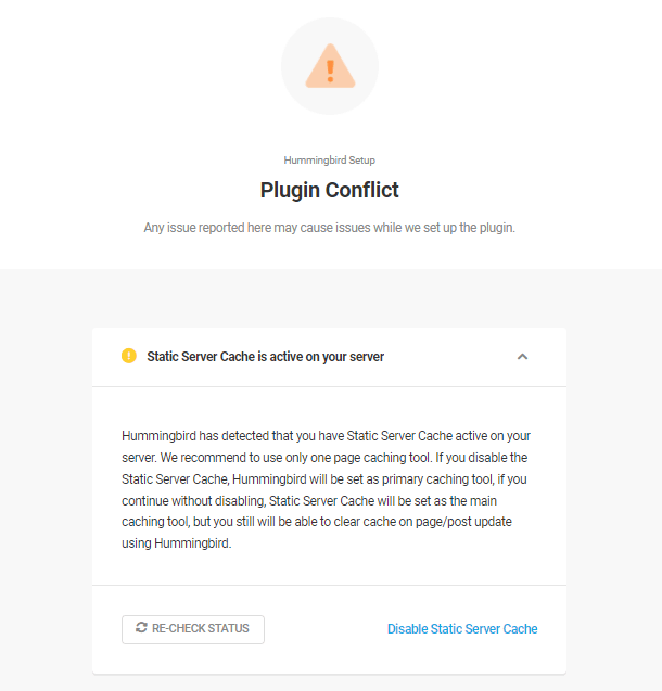 notice static server cahce enabled