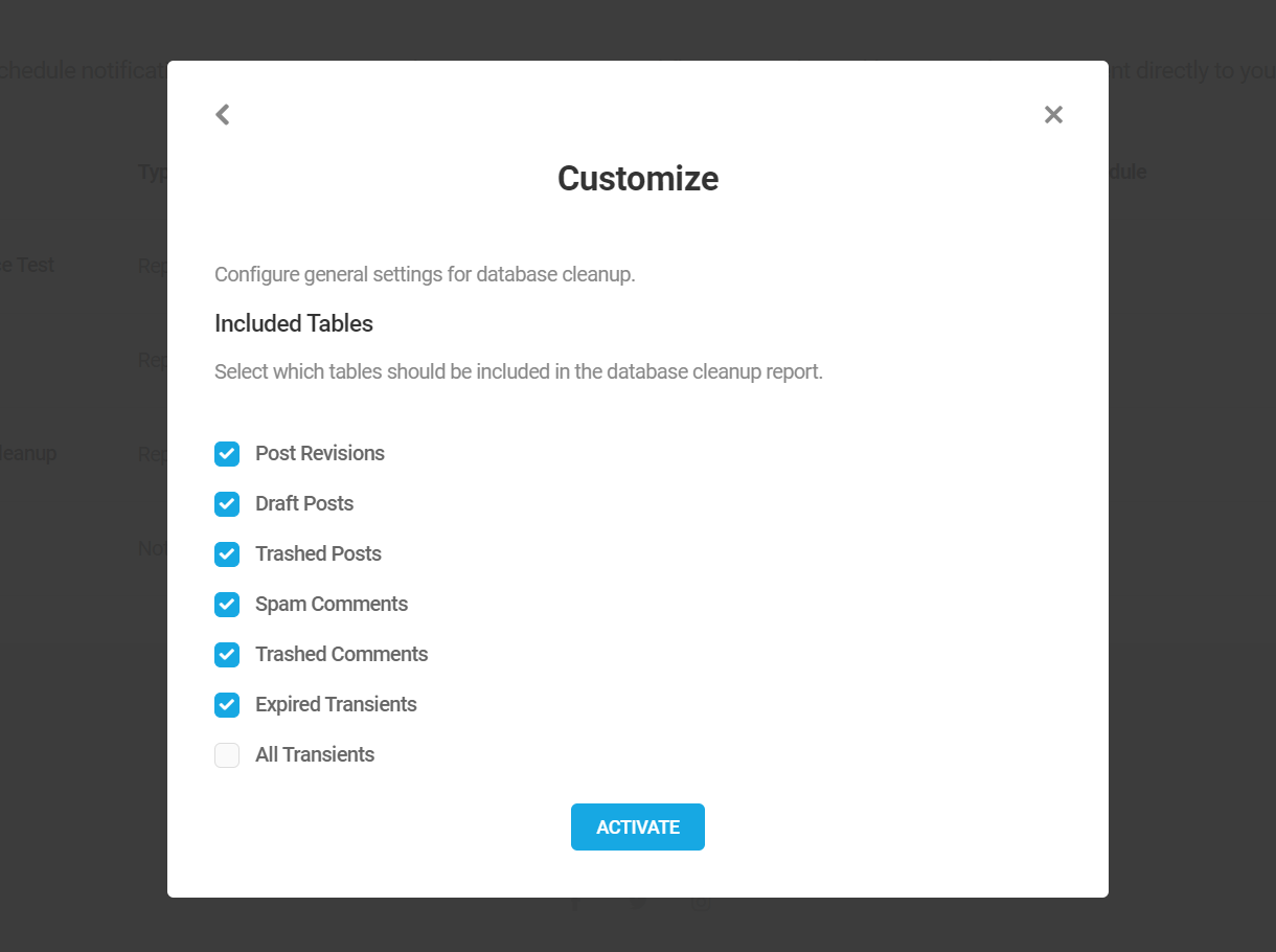 Settings for Hummingbird database cleanup reports