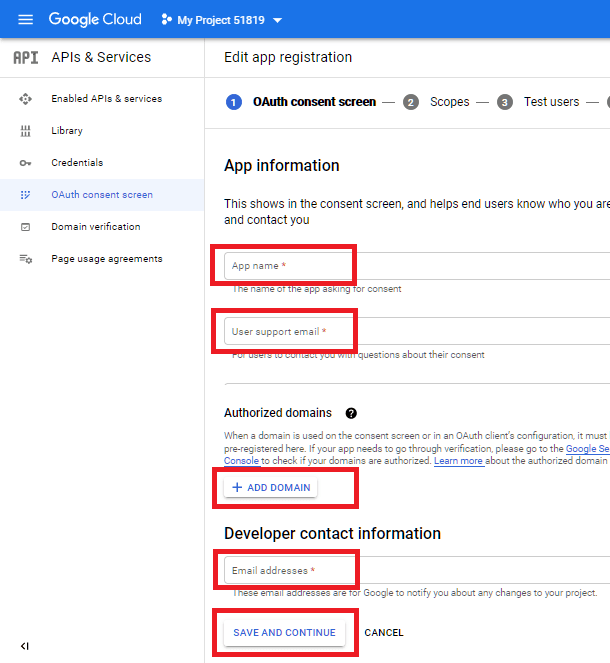 Oauth consent screen at Google