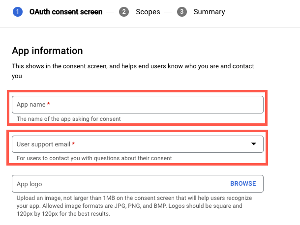 Google oAuth screen app information section