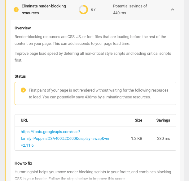 Click on a reported opportunity to view additional details about the issue, as well as tips on how to address it.