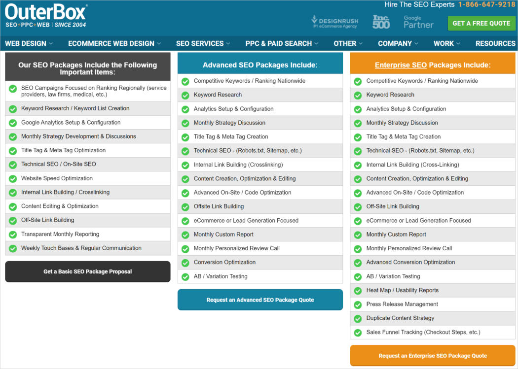 Outerbox SEO packages.