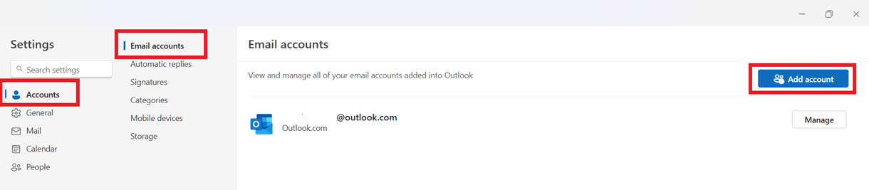 outlook add account