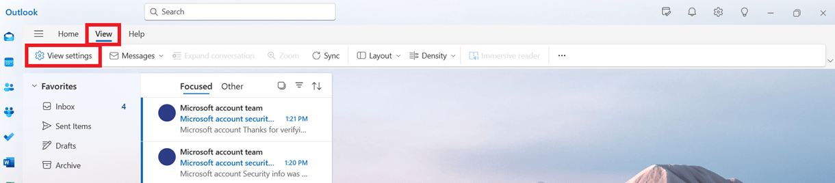 outlook email screen