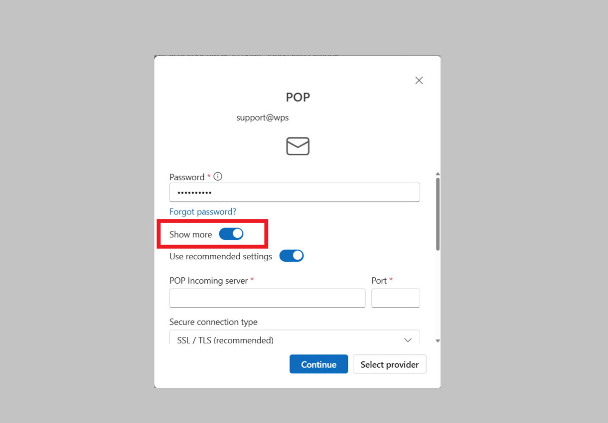 outlook pop show more option