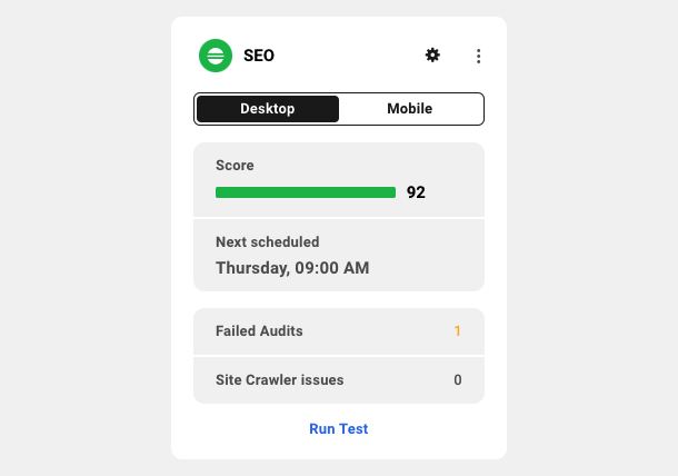 Hub overview SEO widget (lighthouse))