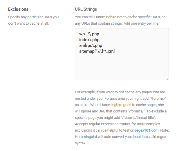 Page Caching Exclusions - URL Strings