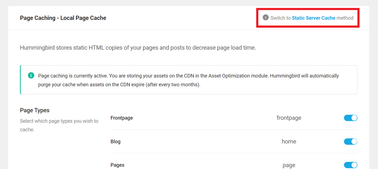 page caching switching