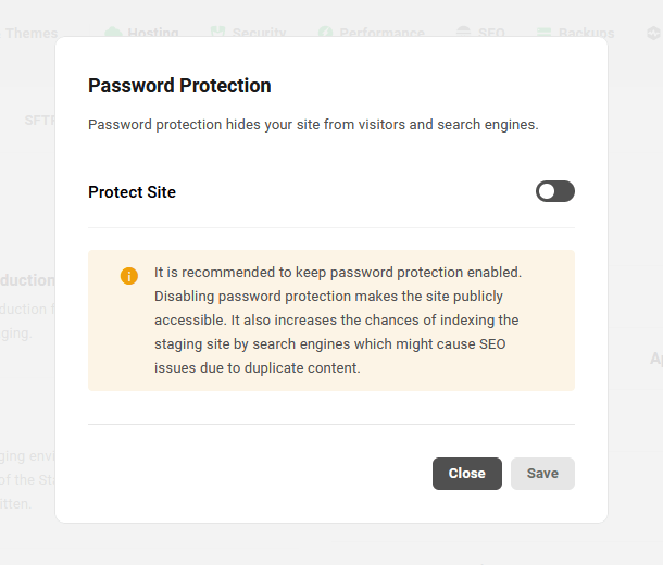 Staging site password protection toggle