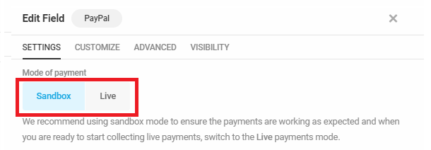 Select payment mode in Forminator PayPal field