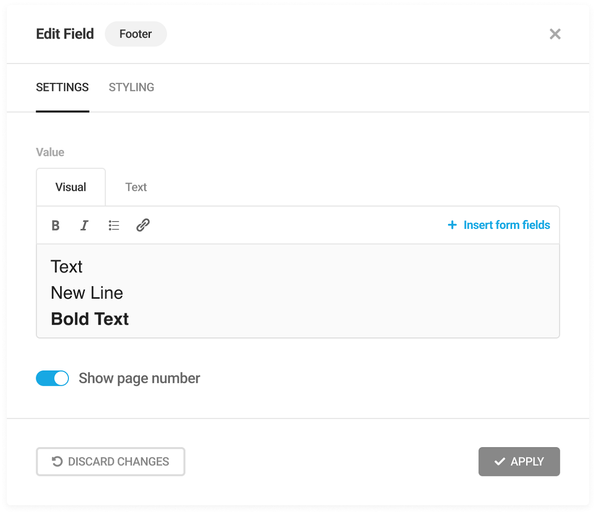 pdf footer settings