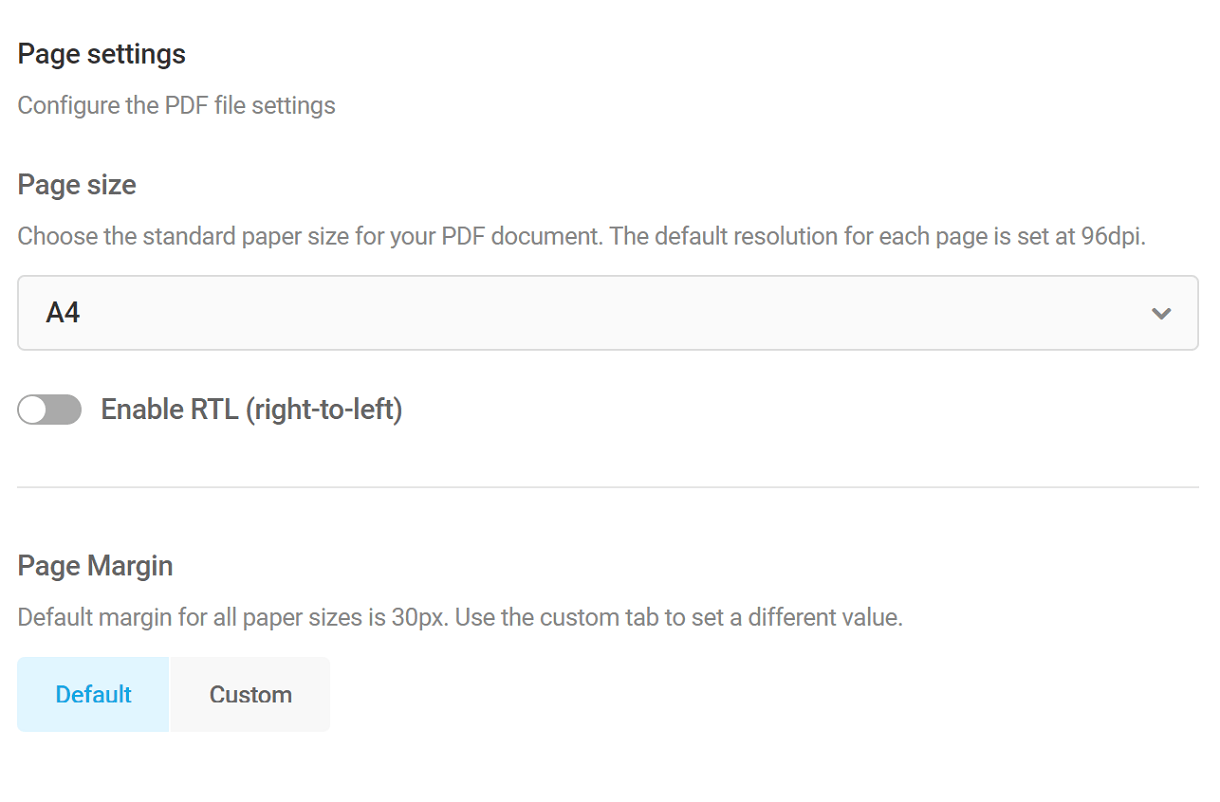pdf page settings