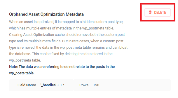 Delete orphaned Asset Optimization metadata