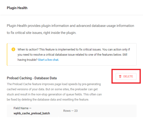 Delete data for Preload Caching