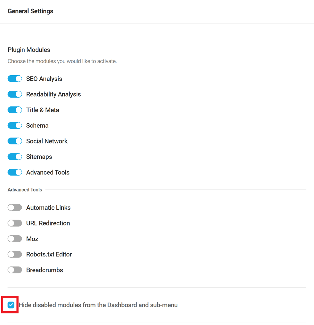 Select the modules to enable in SmartCrawl