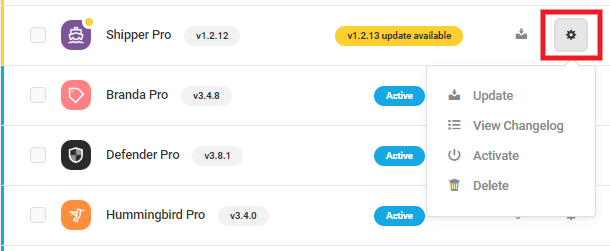 Update, activate, or delete plugins