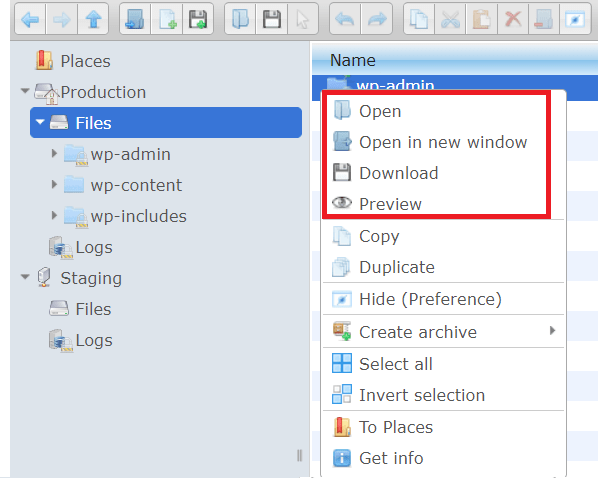Example of toolbar features on pop-up menu