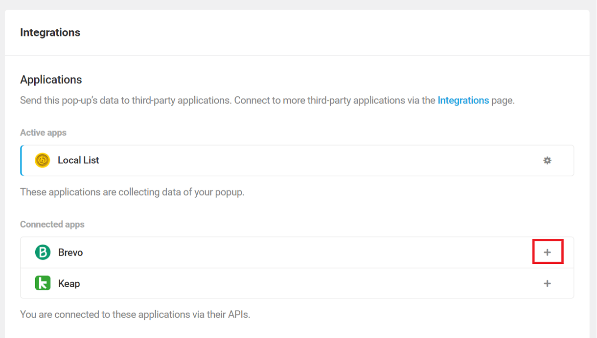 Select Brevo integrated app in Hustle opt-in module