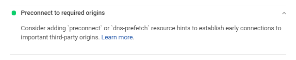 Google PageSpeed preconnect to required origins metric
