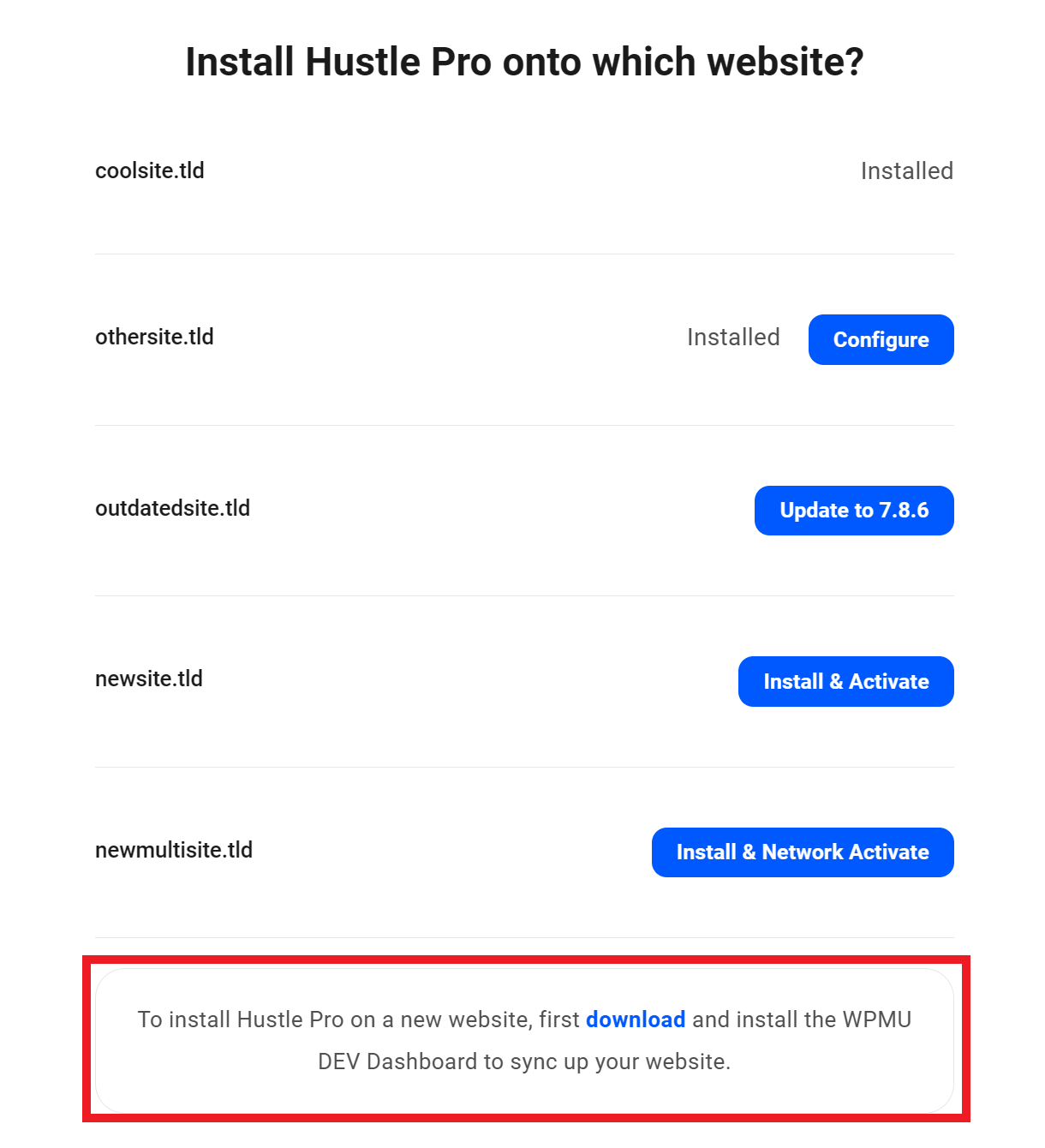 List of your connected sites
