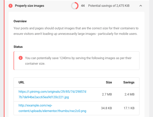 properly size images audit