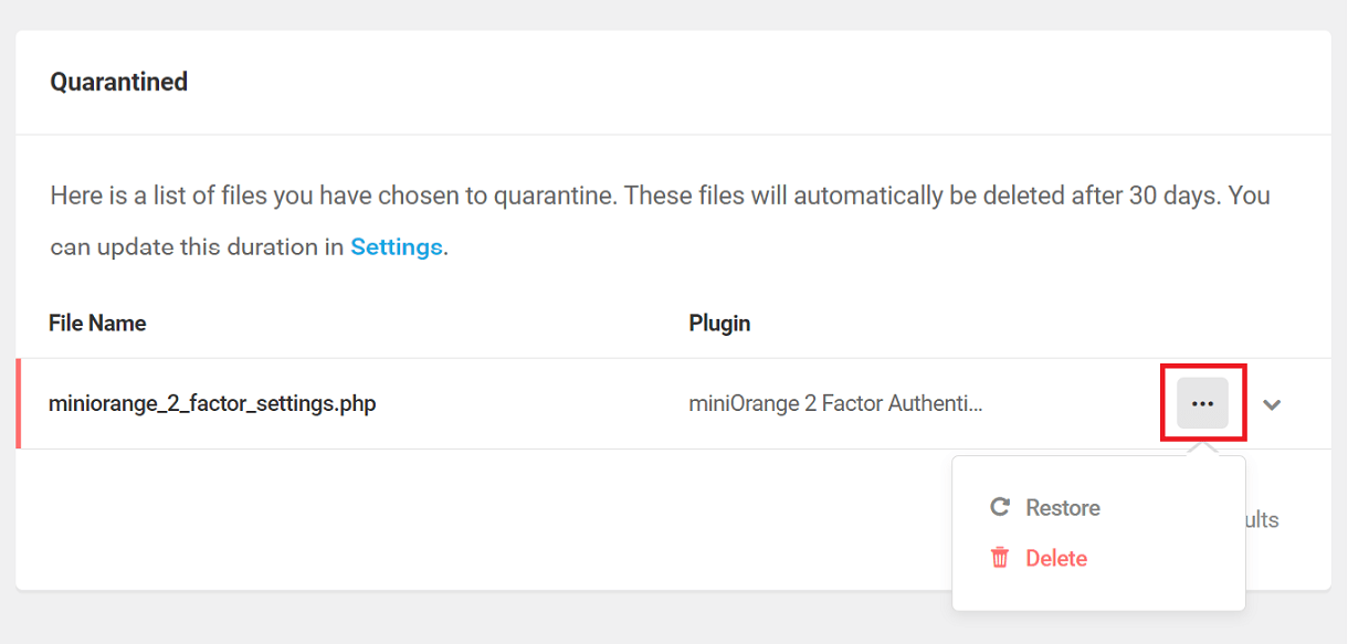 Quarantine File Settings