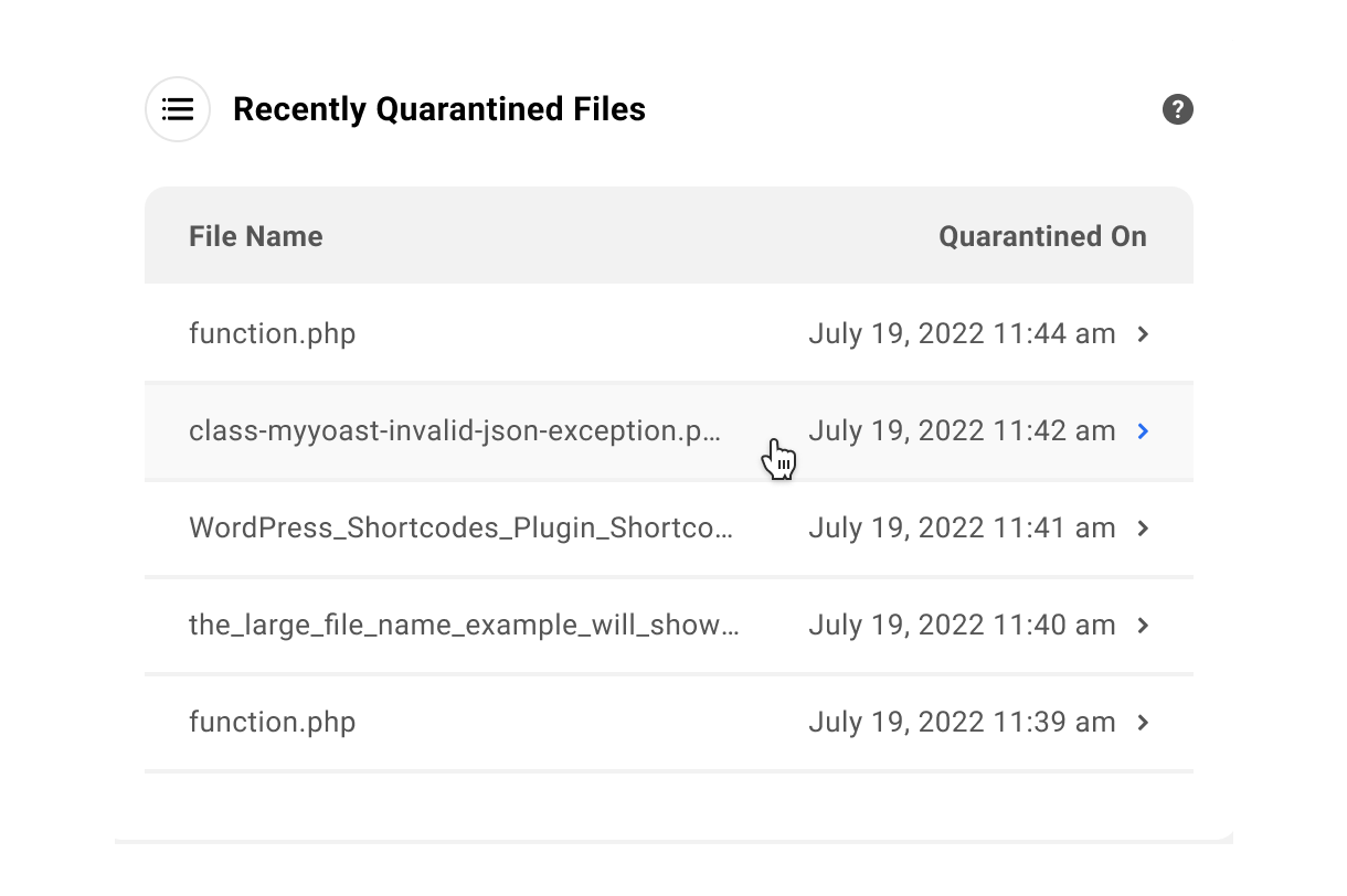 recently quarantined files
